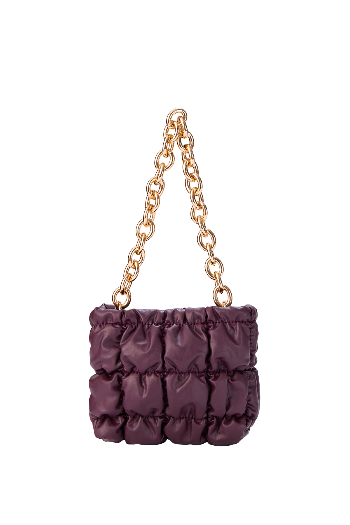 Quilted Vegan Leather Hand Bag - Plum