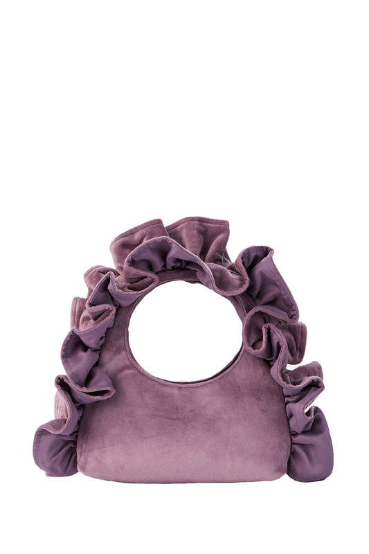 Frill Detail Velvet Shoulder Bag - Lilac