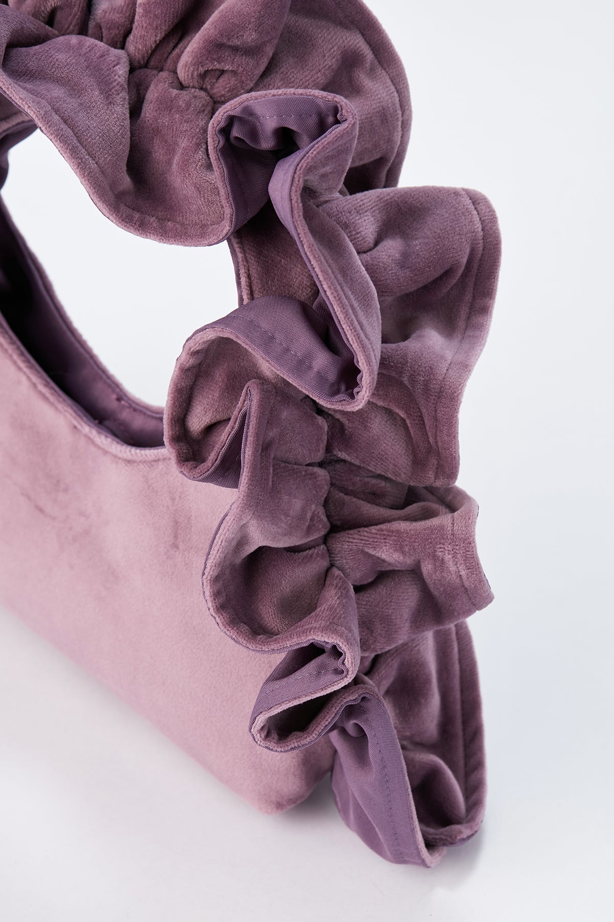 Frill Detail Velvet Shoulder Bag - Lilac