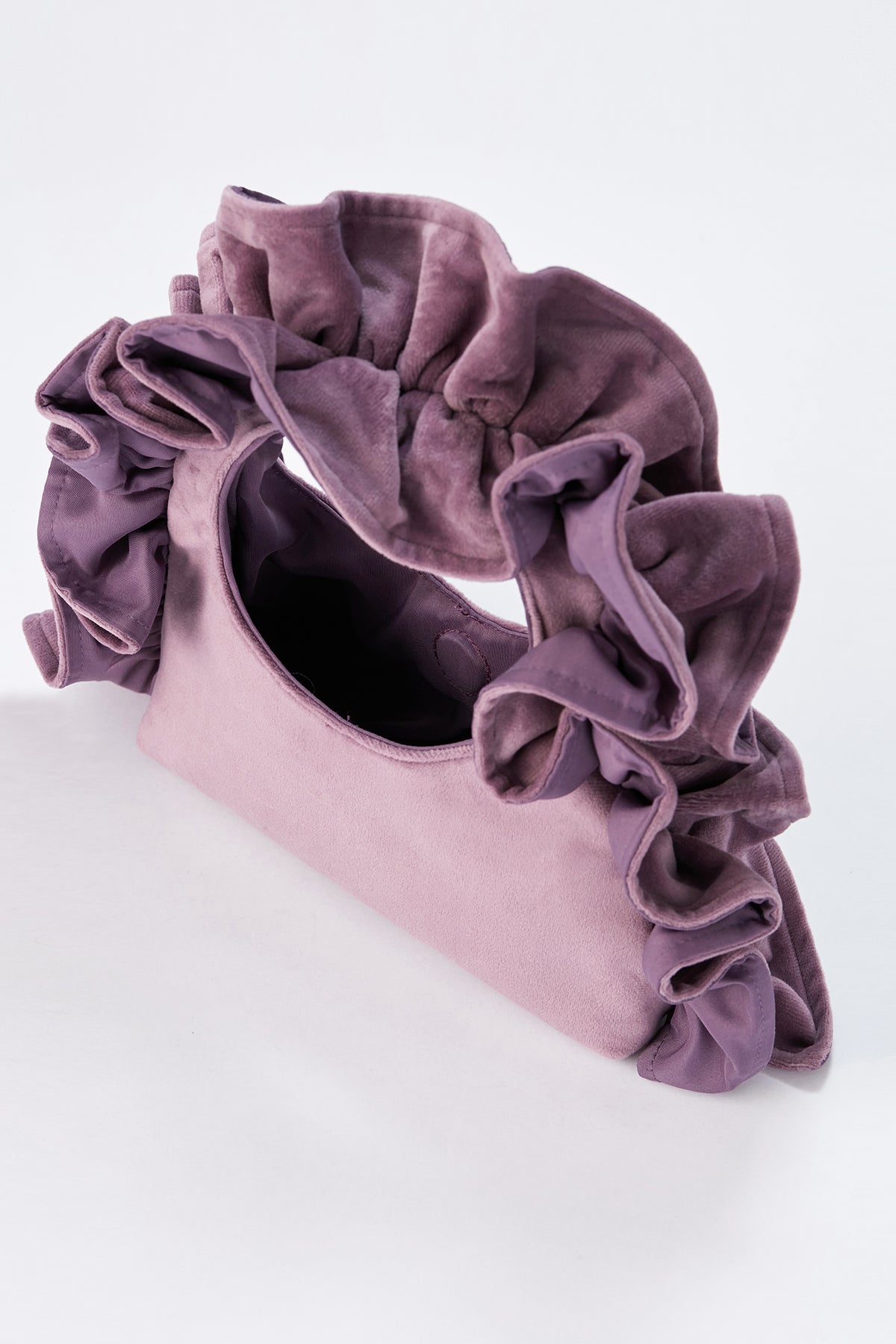 Frill Detail Velvet Shoulder Bag - Lilac