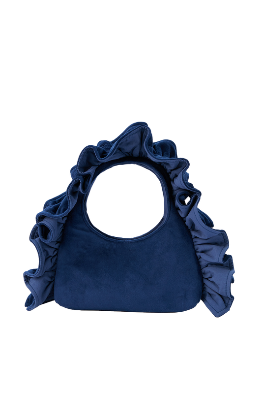 Frill Detail Velvet Shoulder Bag - Blue