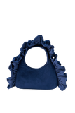 Frill Detail Velvet Shoulder Bag - Blue