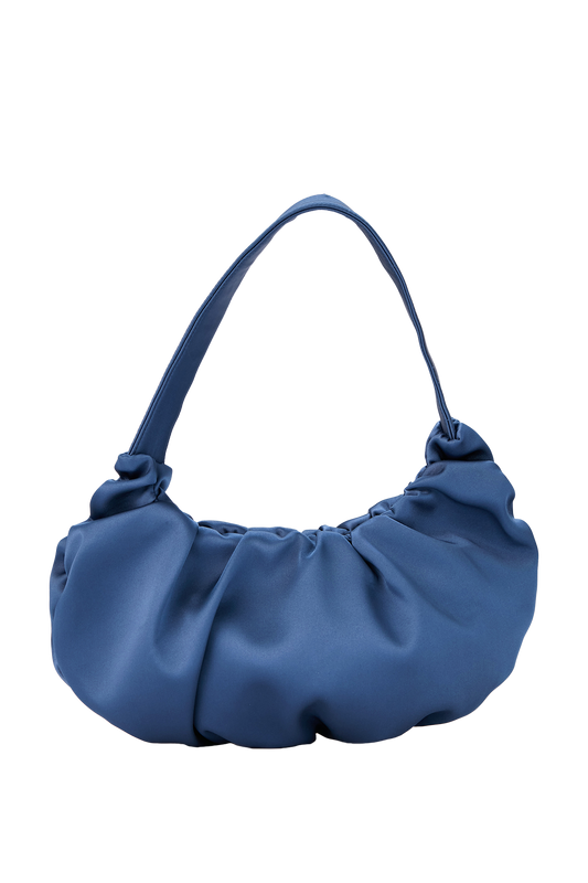 Pleated Satin Shoulder Bag - Blue