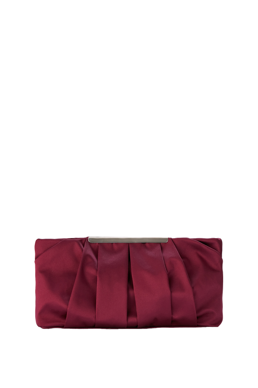 Pleated Satin Clutch Bag - Burgundy