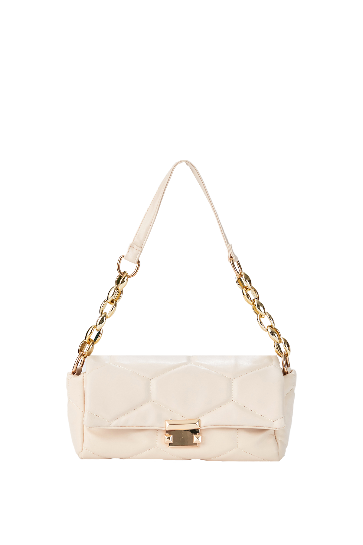 Quilted Vegan Leather Shoulder Bag - Beige