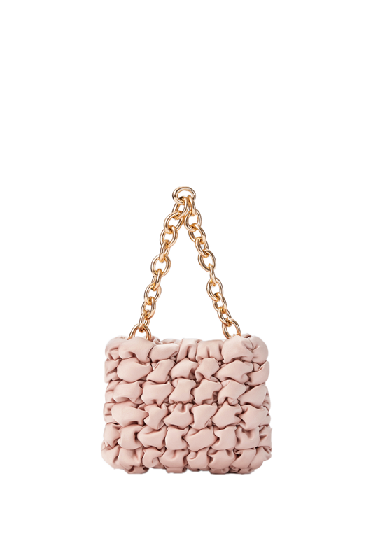 Quilted Satin Handbag - Beige