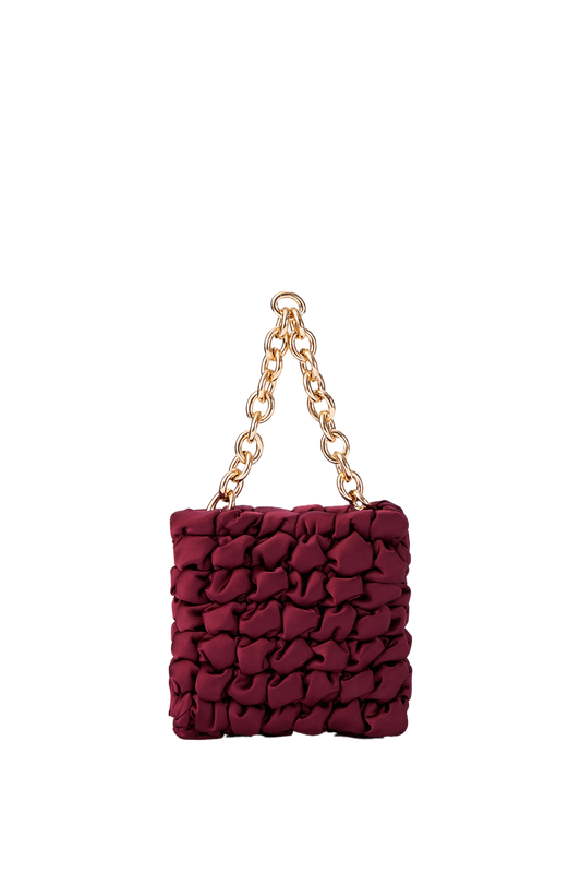 Quilted Satin Handbag - Burgundy