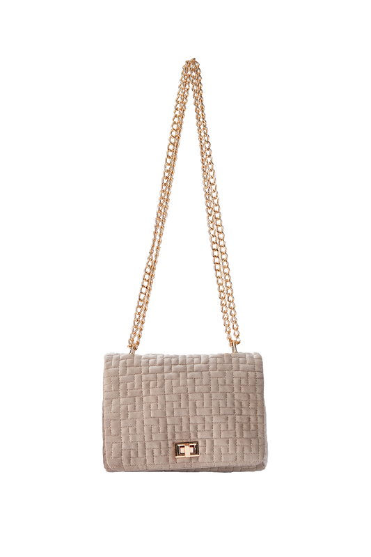 Quilted Velvet Crossbody Bag - Beige