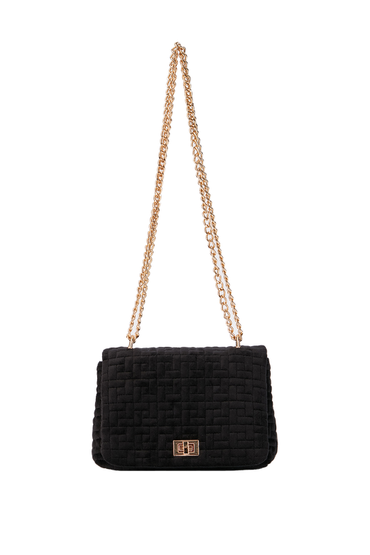 Quilted Velvet Crossbody Bag - Black