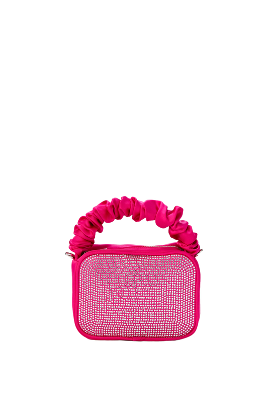 Sac Caméra En Satin All Over Strass - Fuchsia