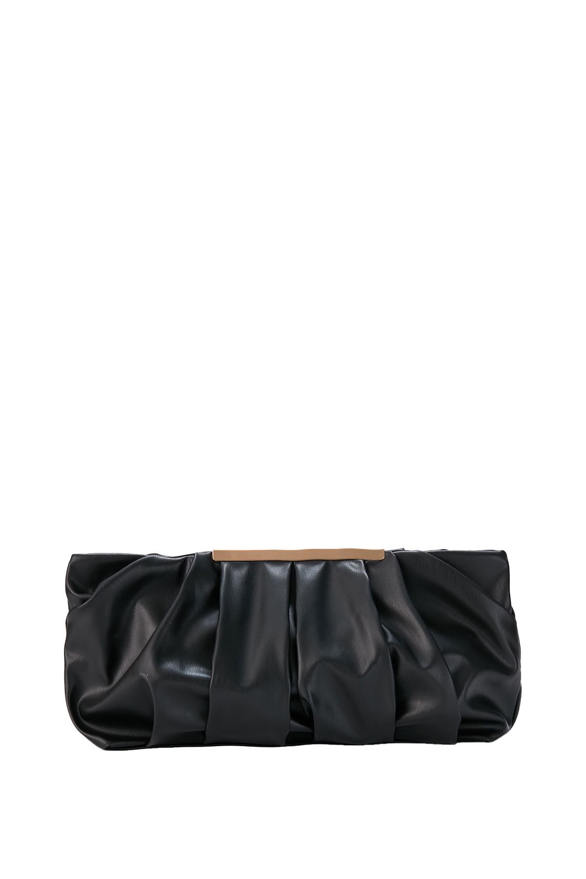 Pleated Vegan Leather Clutch Bag - Black