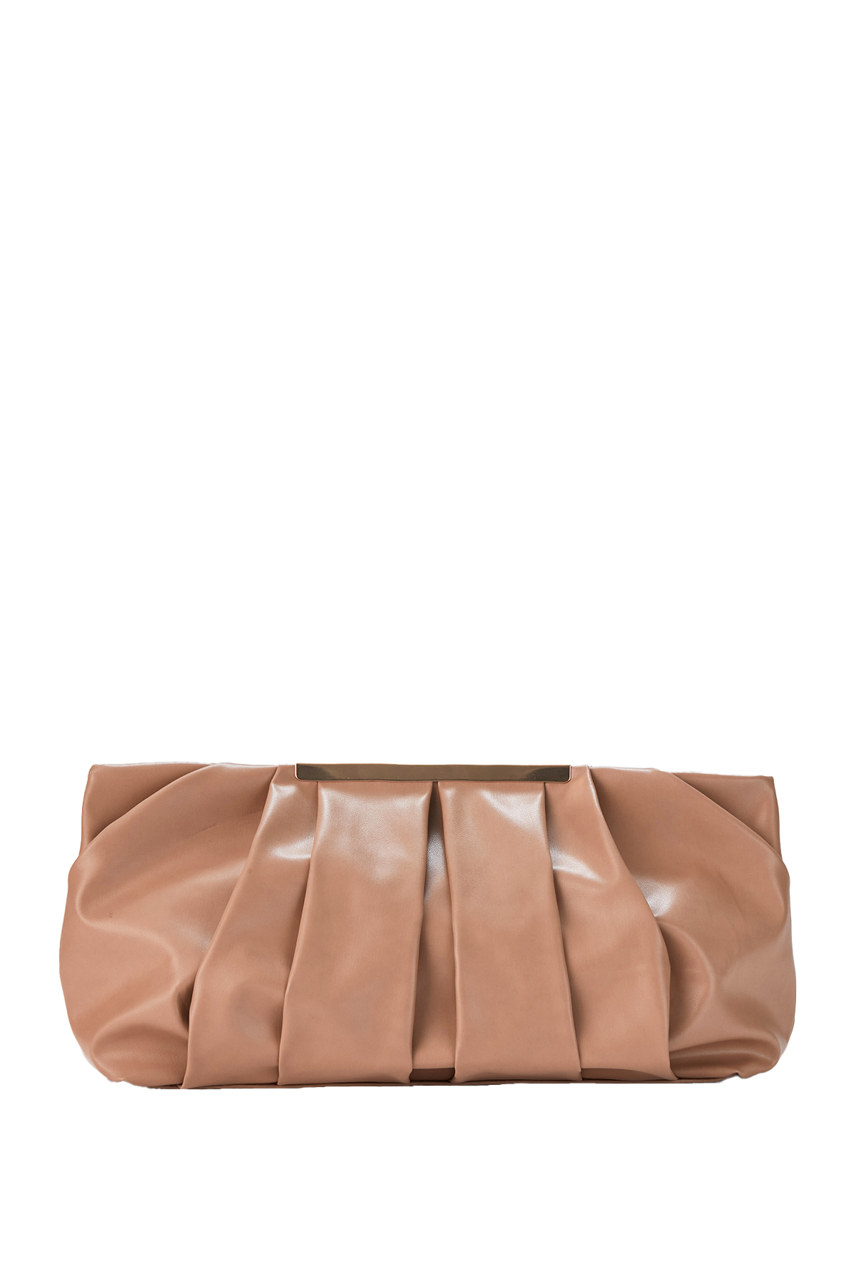 Pleated Vegan Leather Clutch Bag - Nude
