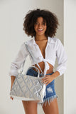 Quilted Metallic Fabric Tote Bag - Silver