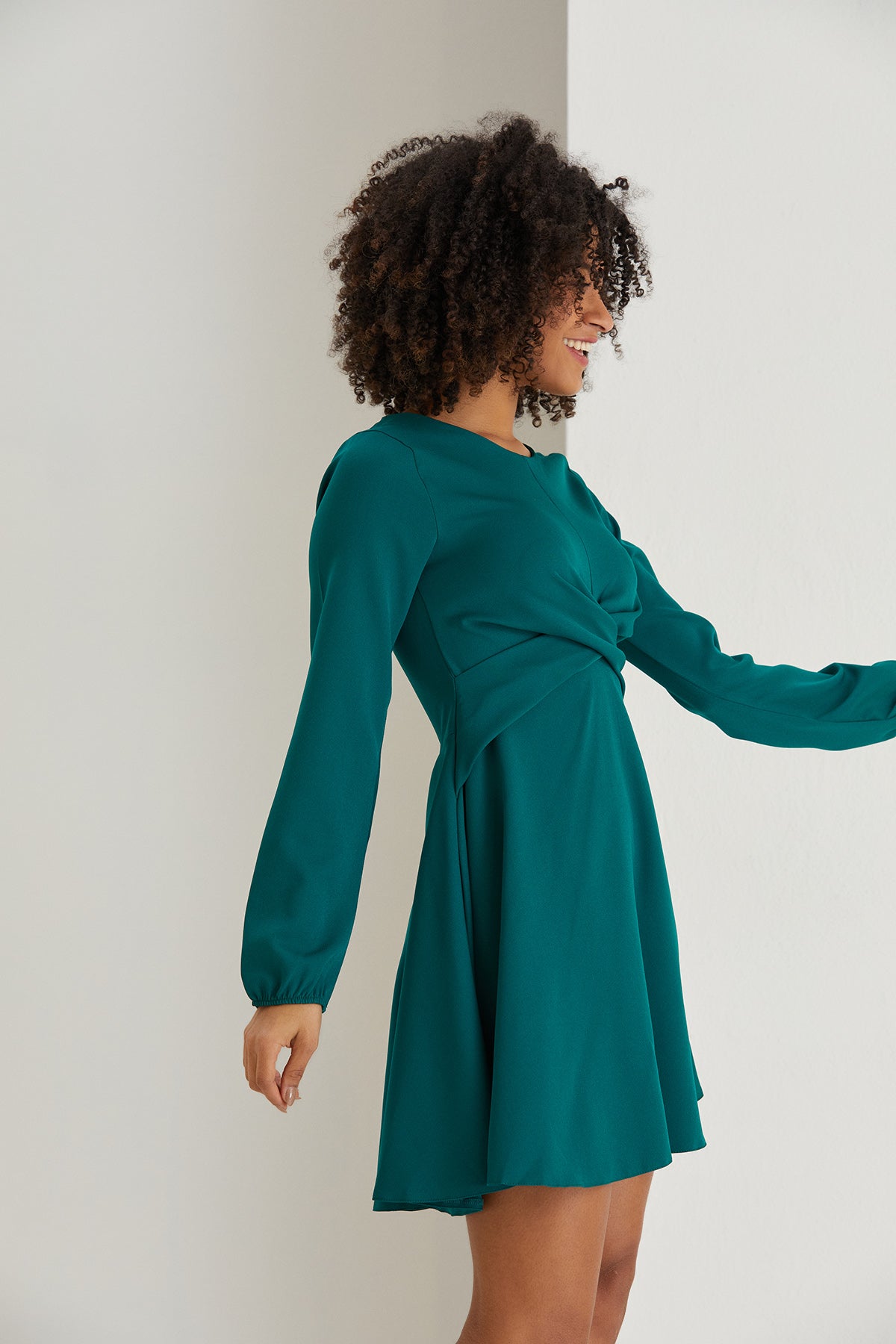 Mini robe trapèze à détail noué - Vert 
