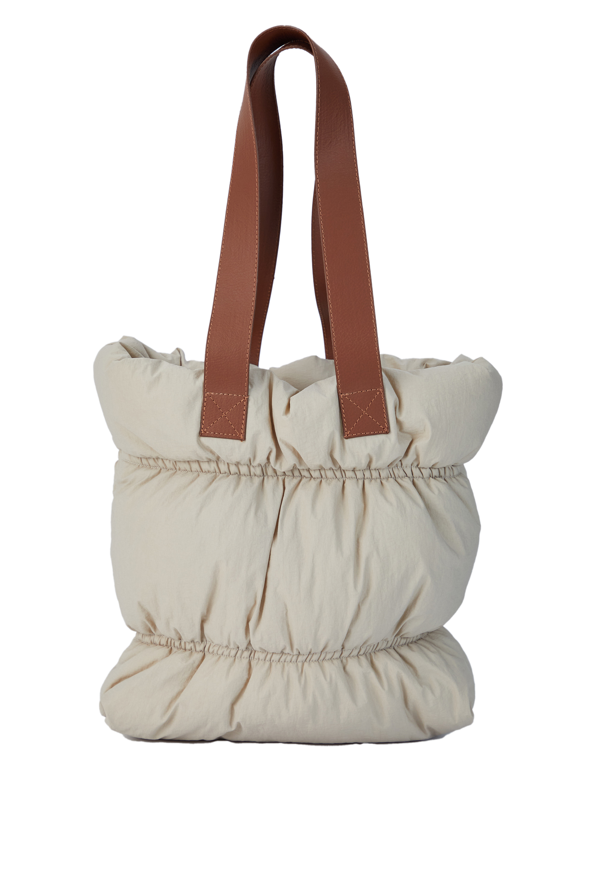 Quilted Puffy Tote Bag - Beige