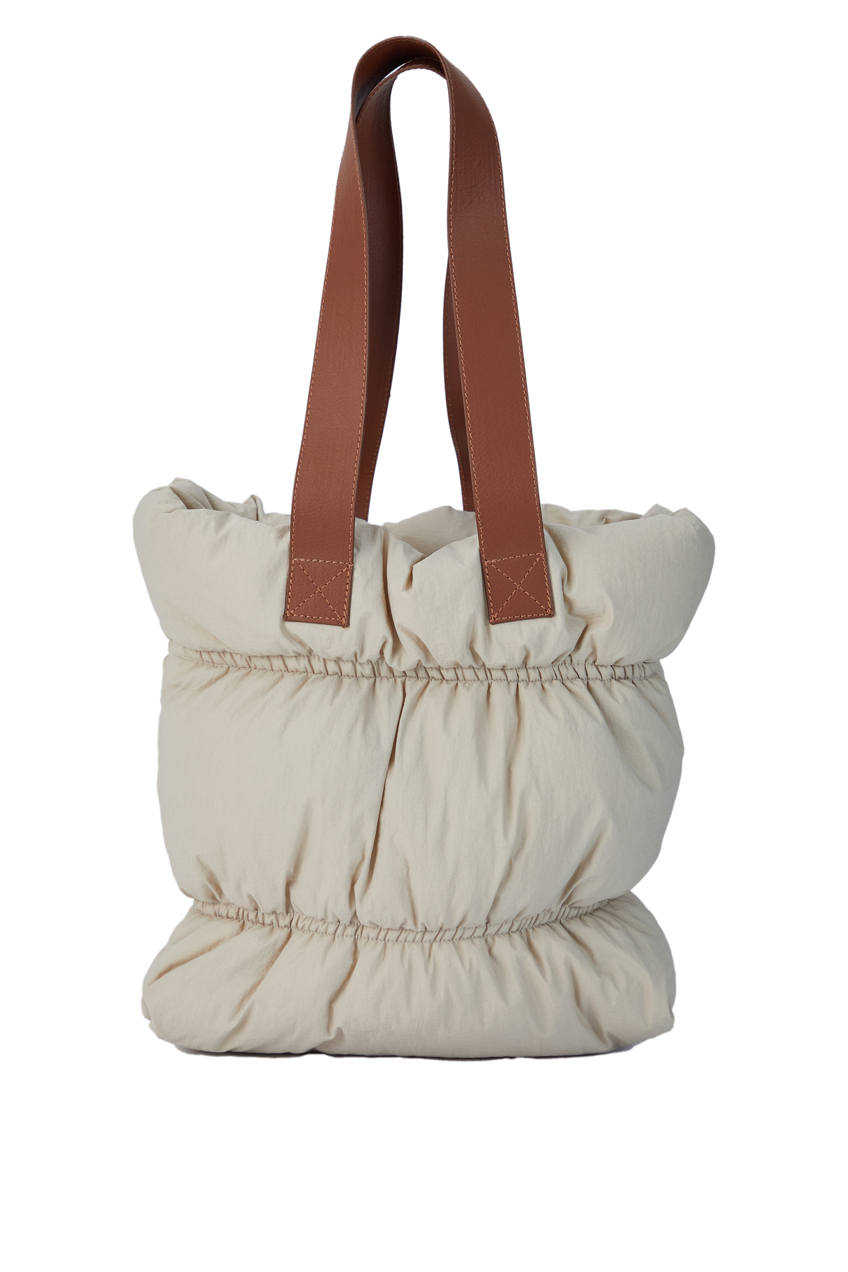 Quilted Puffy Tote Bag - Beige