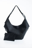 Woven Vegan Leather Large Slouchy Hobo Bag – 2-Piece Set with Matching Clutch - Black