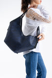 Woven Vegan Leather Large Slouchy Hobo Bag – 2-Piece Set with Matching Clutch - Dark Navy