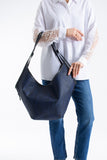 Woven Vegan Leather Large Slouchy Hobo Bag – 2-Piece Set with Matching Clutch - Dark Navy