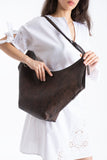 Woven Vegan Leather Large Slouchy Hobo Bag – 2-Piece Set with Matching Clutch - Brown