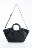 Woven  Pu Leather Top Handle Tote Bag with Adjustable  Crossbody Strap - Black