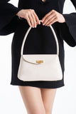 Pu Leather Flap Shoulder Bag - Cream