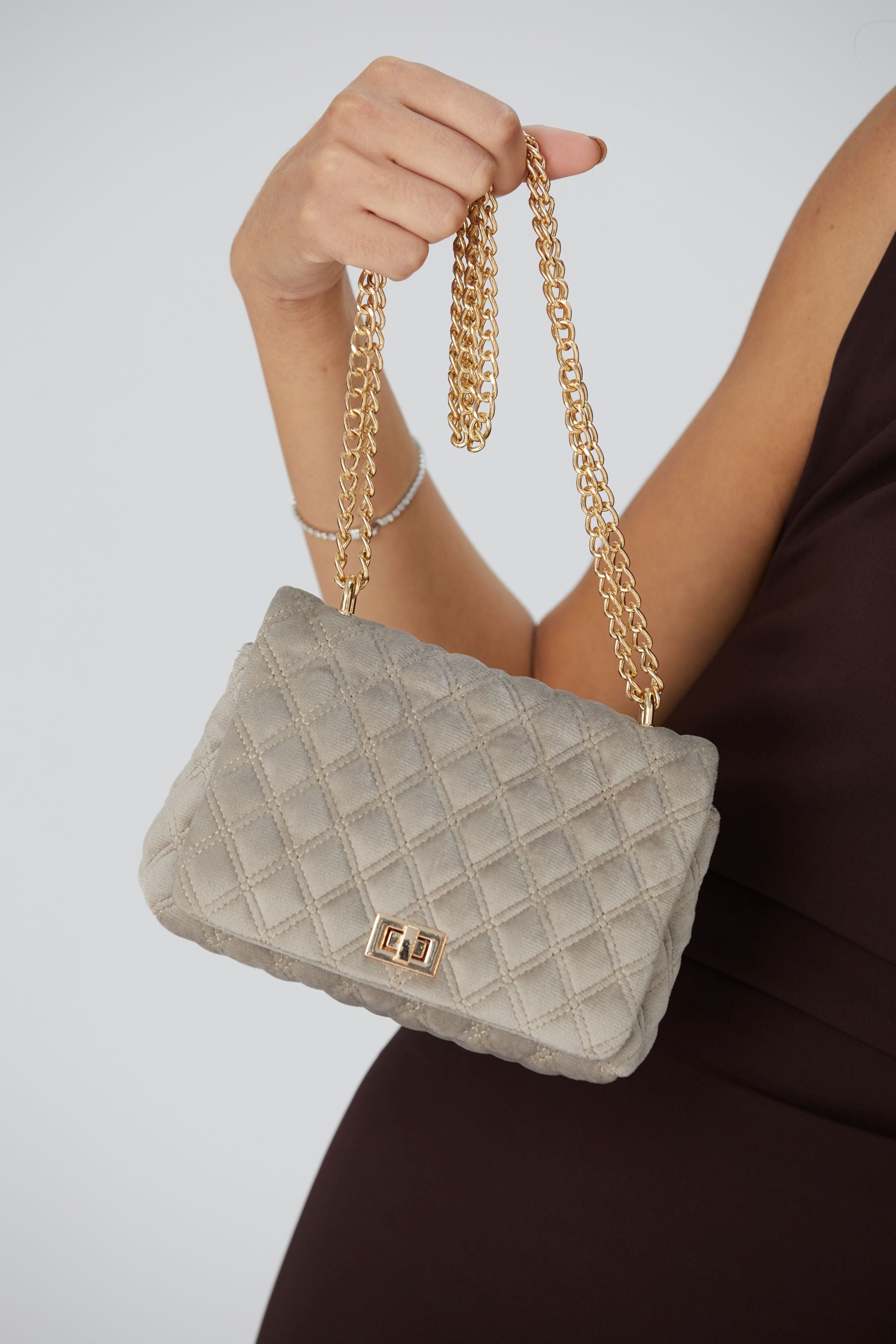 Quilted Mini Crossbody & Shoulder Bag - Beige