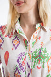 Women’s Linen Blend Ornamental Print Midi Shirt Dress - Cream