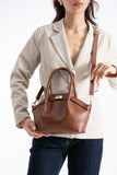 Pu Leather Top Handle Crossbody Bag with Twist Lock Detail - Tan