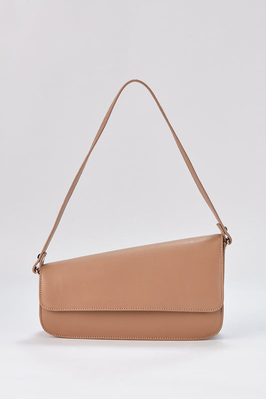 Asymmetric Pu Leather  Shoulder Bag - Nude