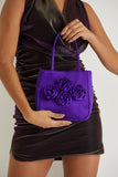 Floral Satin Handbag with Detachable Crossbody Strap - Purple