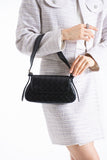 Braided Pu Leather Adjustable Strap Shoulder Bag - Black