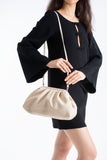 Textured Pu Leather Large  Pouch Bag with Detachable Crossbody Strap - Cream