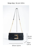 PU Leather Shoulder & Clutch Bag with Large Gold Buckle - Black