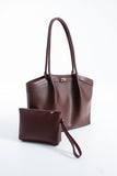 Large PU Leather Shopper Tote Bag with Matching Pouch - Burgundy