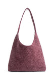 Woven Suede Slouchy Tote Bag with Matching Zipper Pouch 2PCS Set - Burgundy