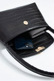 Croc Pu Flap Shoulder Bag - Black