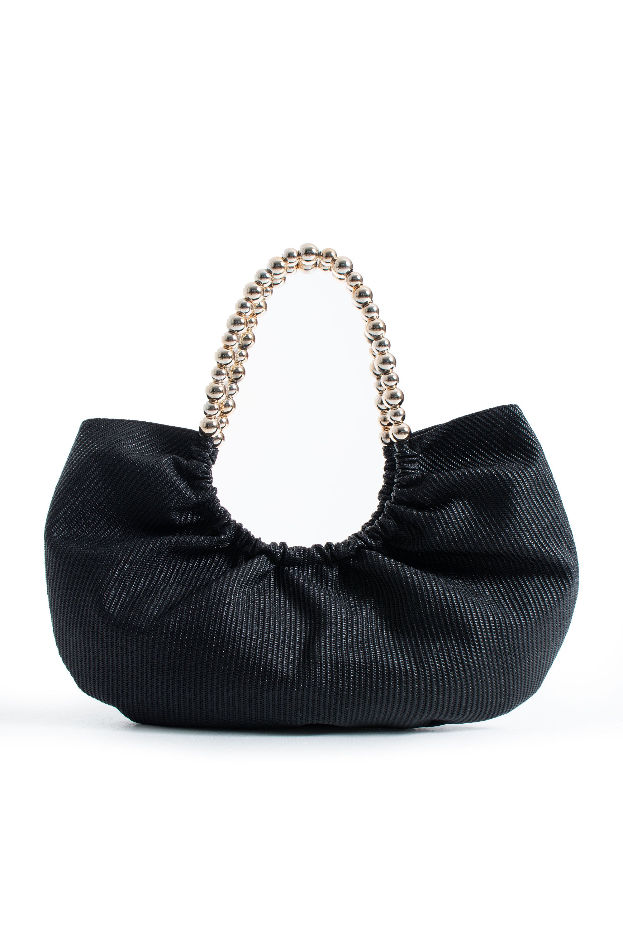 Woven PU Leather Slouchy Tote with Beaded Strap 2PCS Set - Black