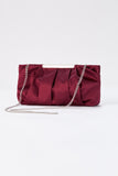 Pleated Satin Clutch Bag with Detachable Strap - Burgundy