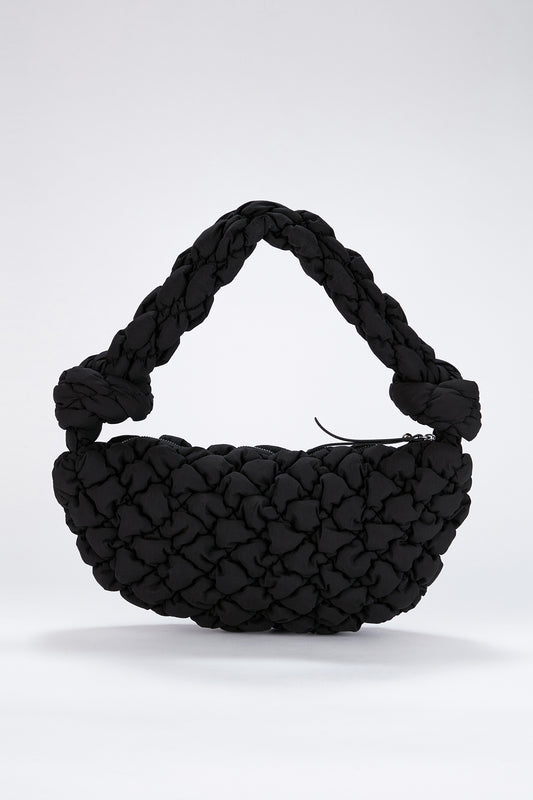 Puffy Quilted Lightweight Shoulder Bag - Black