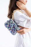 Floral Quilted Shoulder Grab  Bag with Gold Chain Strap - Multi