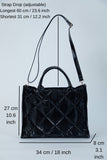 Quilted Tote Bag with Detachable Crossbody Strap - Black