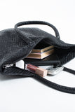 Woven Pu Leather Tote Bag with Matching Zipper Pouch 2PCS Set - Black