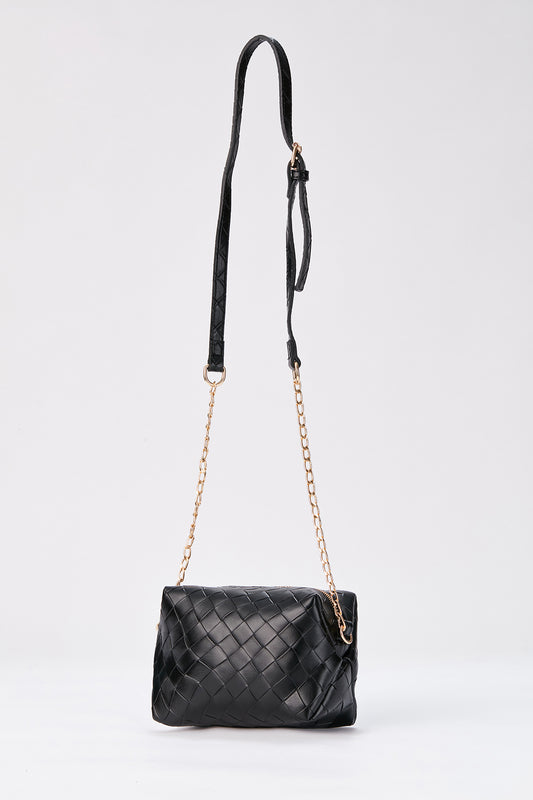 Braided Pu Leather Crossbody Camera Bag - Black