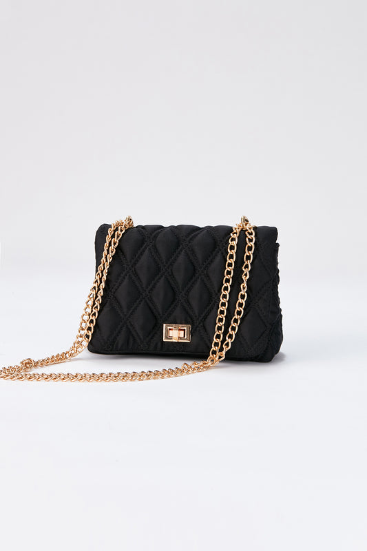 Quilted Satin Mini Crossbody & Shoulder Bag - Black