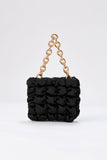 Quilted Satin Chunky Chain Handbag - Black