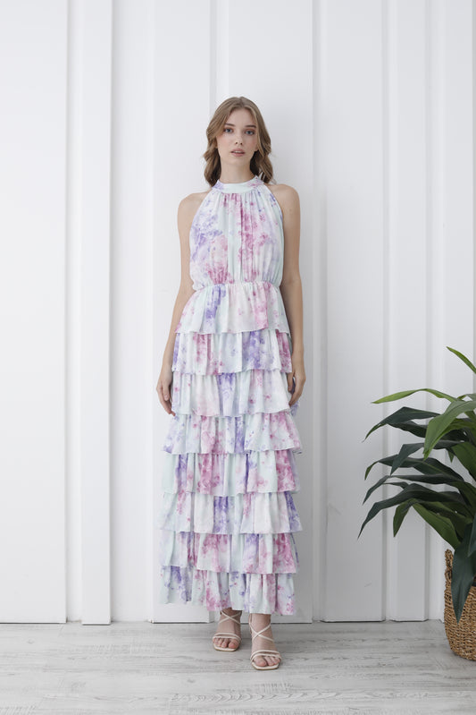 Womens Floral Tiered Maxi Dress