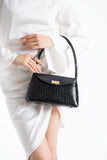Croc Pu Flap Shoulder Bag - Black