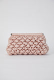 Puffy Quilted Satin Clucth Bag with Detachable Crossbody Strap - Beige