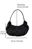 Pleated Satin Shoulder Bag - Black